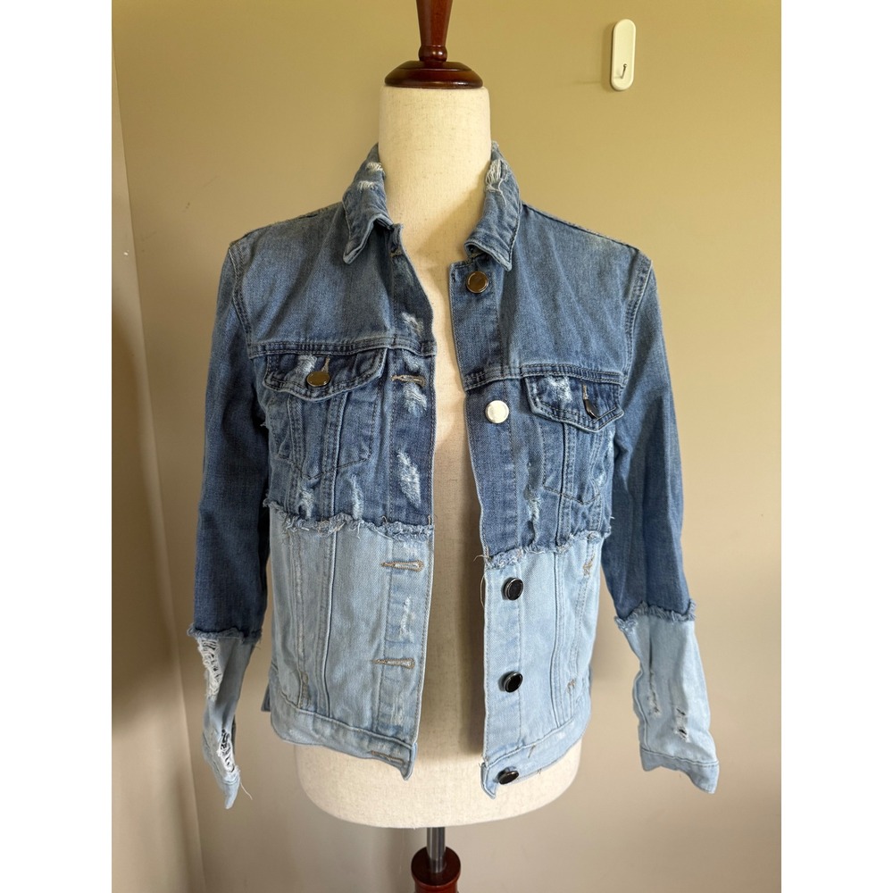 GB Distressed Denim Jacket Patchwork Jean‎ Jacket Women's XS